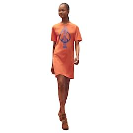 Hermès-Hermès: Robe/T-shirt Dress modèle "Fantaisie d'Etriers". Taille 36-Orange