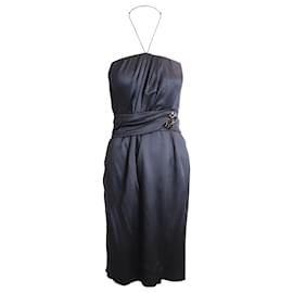 Dolce & Gabbana-Dolce & Gabbana Juwelenverziertes Kleid aus schwarzer Seide-Schwarz