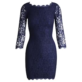 Diane Von Furstenberg-Diane Von Furstenberg Zarita Lace Dress in Navy Blue Rayon-Navy blue