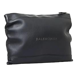 Balenciaga-Navy Clip Leather Clutch Bag 373834-Black