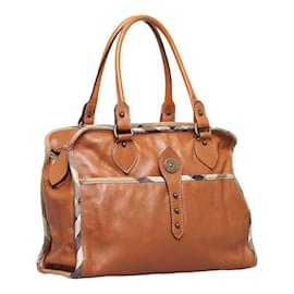 Burberry-Leather Tote Bag-Brown