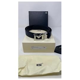 Montblanc-Reversible belt in black leather 35 mm with buckle M-Black