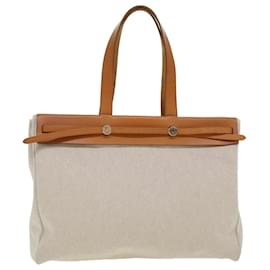 Hermès-HERMES Her Bag Cabus GM Tote Bag Canvas Leather Beige Auth fm2384-Beige