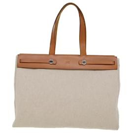 Hermès-HERMES Her Bag Cabus GM Tote Bag Canvas Leather Beige Auth fm2384-Beige