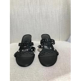 Hermès-HERMES Sandalias T.UE 38 Cuero-Negro