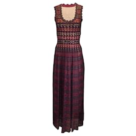 Alaïa-Alaia Burgundy / Black Sleeveless Laser-Cut Knit Maxi Dress-Purple
