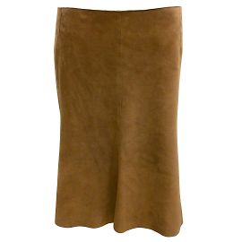 Akris Cognac Flared Suede Leather Skirt Brown