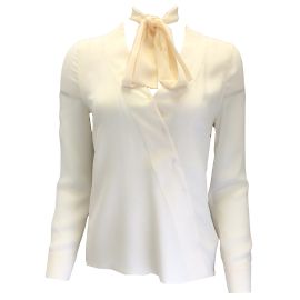 Blusa de seda com decote em V e manga comprida Akris Ivory Cru