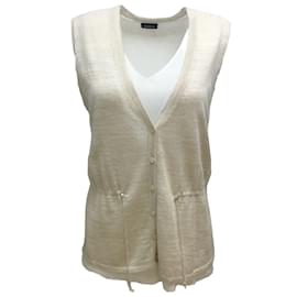 Akris-Akris Layered Button-down Sleeveless V-neck Cardigan Oat Beige / White Sweater-Beige