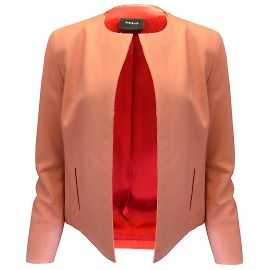 Akris Pink / Red Lattice Design Silk Lined Open Front Lambskin Leather Jacket Pink