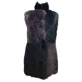 Akris Punto Gray / Grüne wendbare Colorblock-Weste aus Lammleder und Lammfell Grün