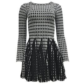 Alaïa-Alaia Black / Minivestido de coquetel plissado branco estampado de manga comprida malha justa-Preto