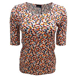 Akris rosso / arancia / Camicetta a maniche corte con stampa geometrica in jersey blu navy Multicolore