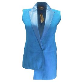 Akris Turquoise Lamb Suede and Lambskin Leather Vest Blue