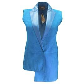 Akris-Akris Turquoise Lamb Suede and Lambskin Leather Vest-Blue