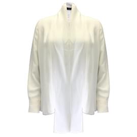 Akris-Akris White Zipper Detail Long Sleeved Open Front Crepe Blouse-White