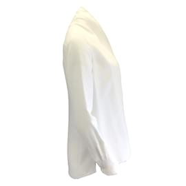 Akris-Akris White Zipper Detail Long Sleeved Open Front Crepe Blouse-White