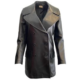 ALAÏA Black Leather Double Breasted Jacket Black
