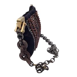 Lanvin-Schwarze, mit Perlen und Strasssteinen verzierte Umhängetasche von Lanvin aus Seide-Schwarz