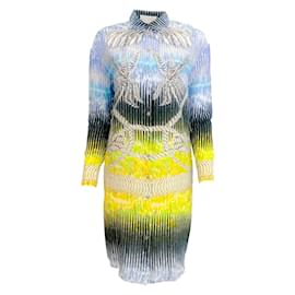 Peter Pilotto-Peter Pilotto blue/Yellow Graphic Printed Button Down Casual Dress-Blue