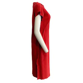 Lanvin-Robe asymétrique en laine rouge Lanvin à coutures brutes-Rouge