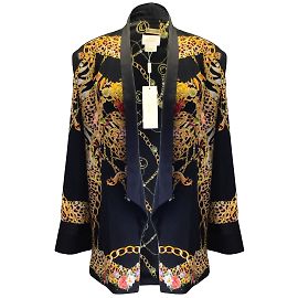 Camilla Camille Noir / Veste en soie décontractée ornée de bijoux et de chaînes dorées Noir