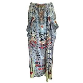 Camilla-Camilla Blue Multi Crystal Embellished Printed Pocketed Silk Maxi Skirt-Multiple colors