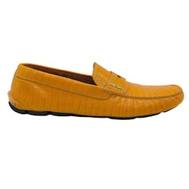 Prada-Prada Men's Mustard Crocodile Leather Driving Loafers-Yellow