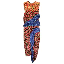 Marni-Marni Rouge / Robe mi-longue en crêpe de soie sans manches à imprimé Metropolis bleu-Multicolore