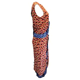 Marni-Marni rojo / Vestido midi de crepé de seda sin mangas con estampado de metrópolis multicolor azul-Multicolor