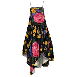 Marques Almeida-Marques Almeida Kleid aus schwarzer Baumwolle mit Blumenmuster und Spaghettiträgern-Schwarz