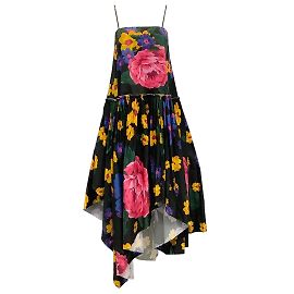 Vestido de tirantes de espagueti con estampado floral de algodón negro de Marques Almeida Negro