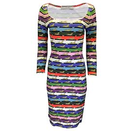 Mary Katrantzou Multicolored Striped Leopard Print Scoop Neck Jersey Dress Multiple colors