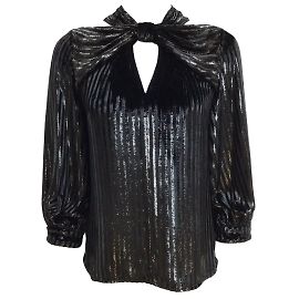 ERDEM Schwarze Zadie-Lurex-Samt-Streifenbluse Schwarz