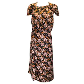 Marni-Marni Black / camel / Pink Floral Printed Short Sleeved Crepe Midi Dress-Multiple colors