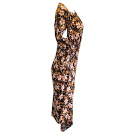 Marni-Marni Noir / camel / Robe mi-longue rose en crêpe à imprimé floral et manches courtes-Multicolore