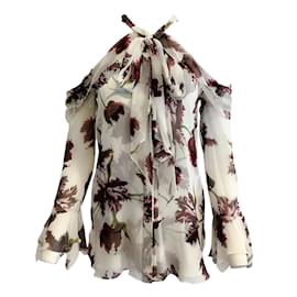 Erdem-ERDEM Weiße Cold-Shoulder-Bluse mit Blumendruck-Weiß