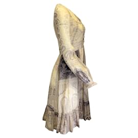 Etro-Vestido de seda con cordones y manga larga con estampado multicolor en beige de Etro-Beige