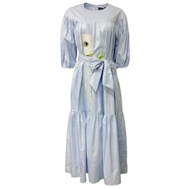 Cynthia Rowley-Cynthia Rowley Light Blue Papaver Poppy Tiered Cotton Puff Sleeve Casual Maxi Dress-Blue