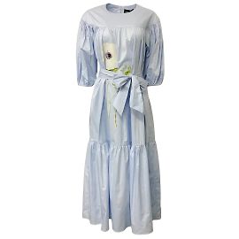 Vestido largo informal con manga abullonada de algodón a capas de papaver azul claro de Cynthia Rowley Azul