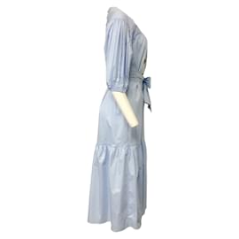 Cynthia Rowley-Maxi abito casual Cynthia Rowley in papaver papavero azzurro con maniche a sbuffo in cotone a strati-Blu