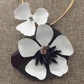 Marni-Marni Elfenbein / Halskette mit braunem Blumenanhänger und Kristallverzierung-Roh