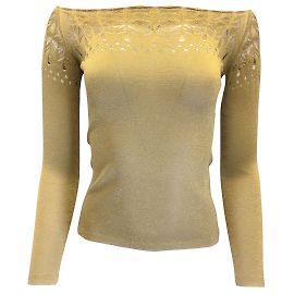 Etro Gold Metallic Häkeldetail-Strickpullover aus Lurex Golden