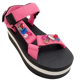 Marni Pink Camellia Crystal Embellished Platform Sandals Pink