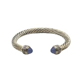 David Yurman-David Yurman Silver Cable Classics Bracelet en diamants sterling et calcédoine teintée-Argenté
