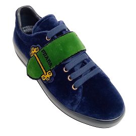 Prada blu navy / Sneaker Cahier Velcro Verde Velluto Blu navy