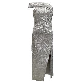 Jonathan Simkhai Silver Sequin Zay Bustier Midi Dress Silvery