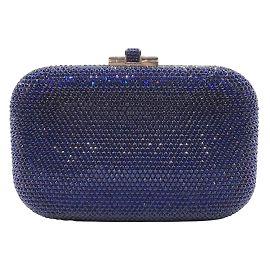 Judith Leiber Box Slide Lock Rounded Blue Crystal Clutch Blue