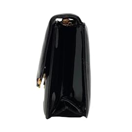Judith Leiber-Judith Leiber Foldover With Stone Embellishments Black Patent Leather Clutch-Black