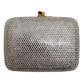 Judith Leiber Small Silver Crystal Embellished Minaudière Clutch Silvery
